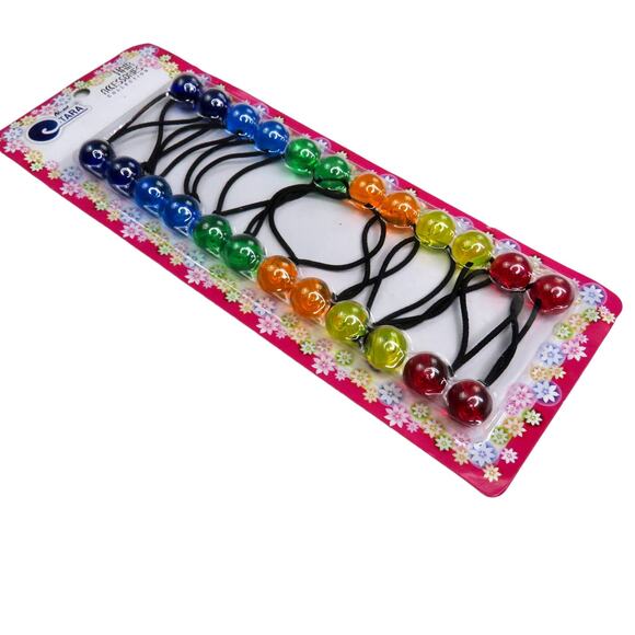 1990s Y2k Rainbow Sparkly Chunky Retro Ball Pony Tail Holders Hair Ties - Picture 2 of 4
